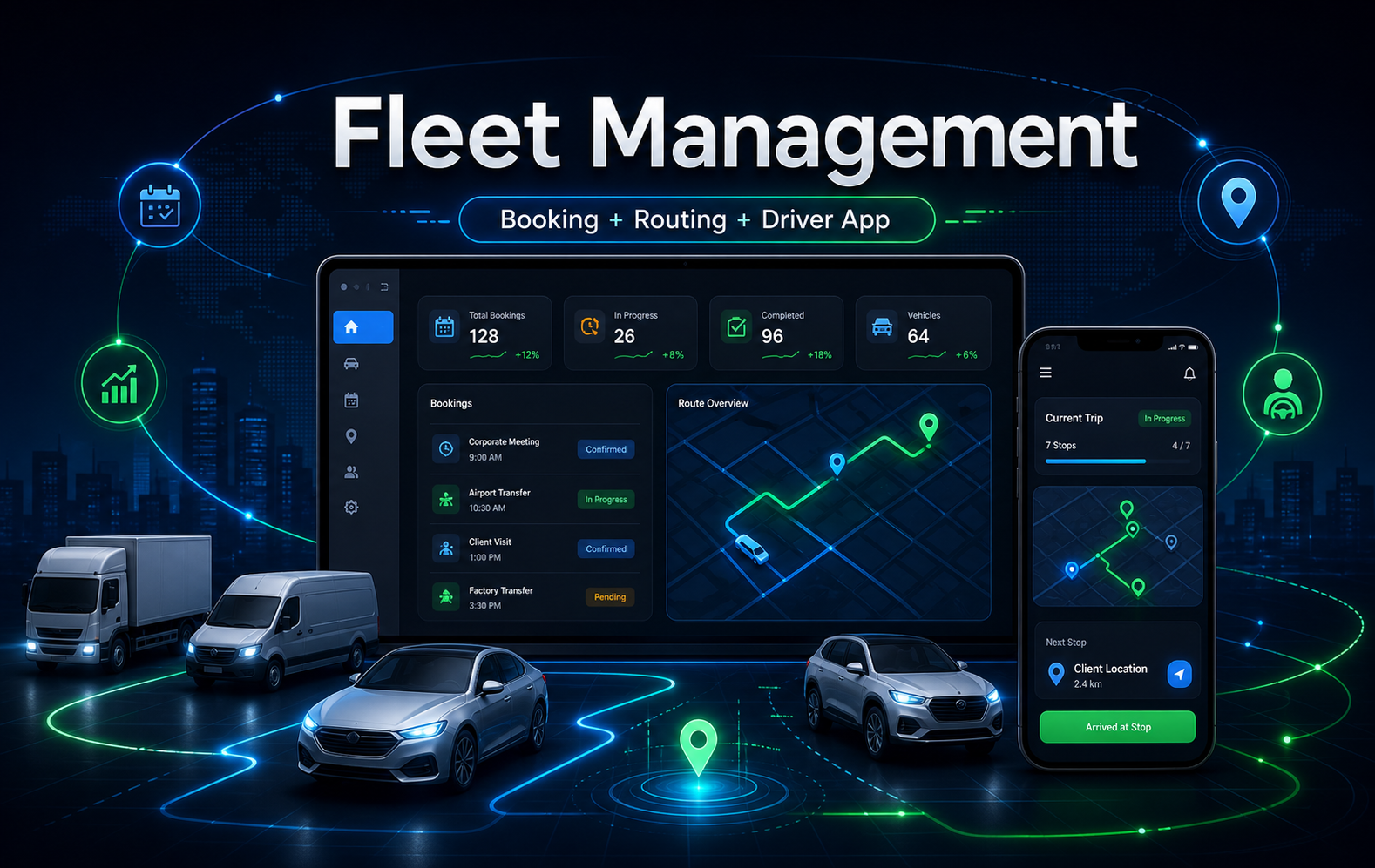 Dark-tech poster cover for Fleet Management Platform