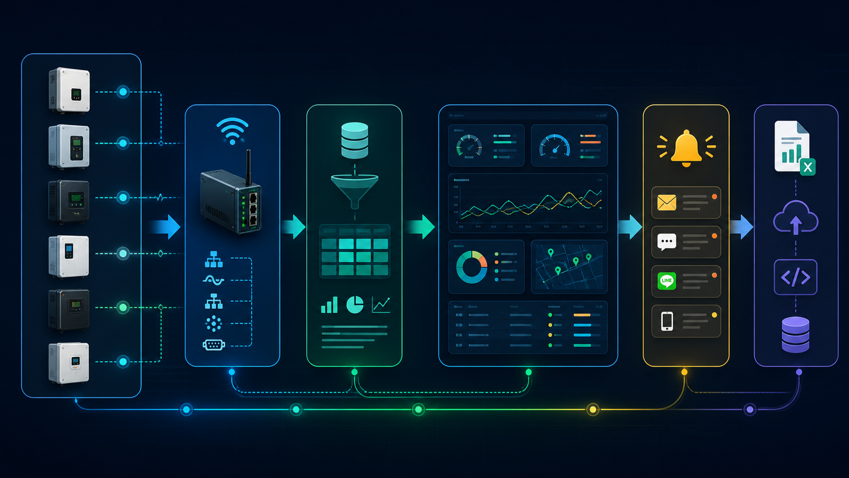 อินโฟกราฟิกการรวม Inverter หลายยี่ห้อเข้าสู่ระบบ Monitoring กลาง
